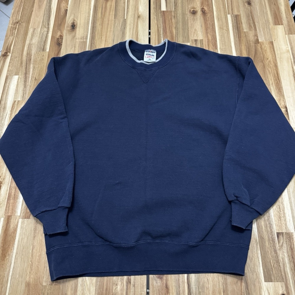Vintage Jerzees Sweatshirt Mens XL Navy Blue High Cotton Crewneck USA Made 90s